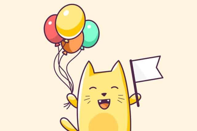 Celebratory cat with balloons