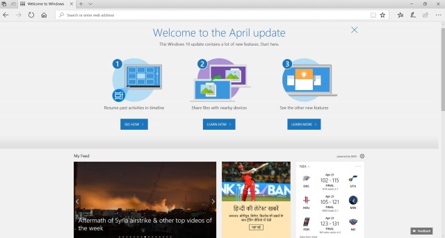 Windows 10 April Update in Microsoft Edge