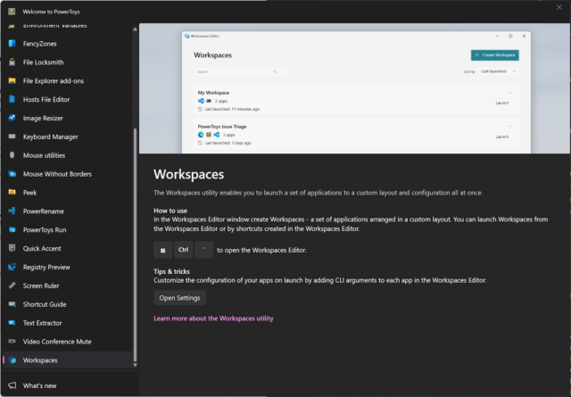 PowerToys Workspaces