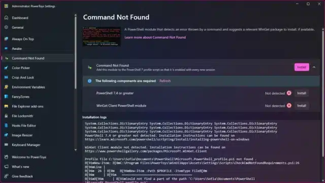 PowerToys Command Not Found utility